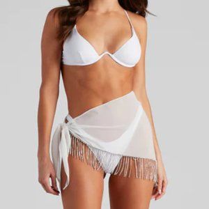 White Rhinestone Fringe Sarong